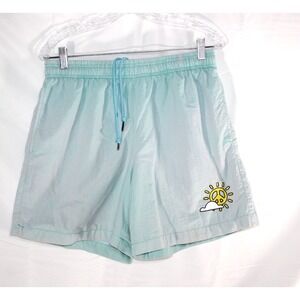 CROSS COLOURS Men's M Light Blue Nylon Shorts Peacemakers Sun Peace Skate vtg‎